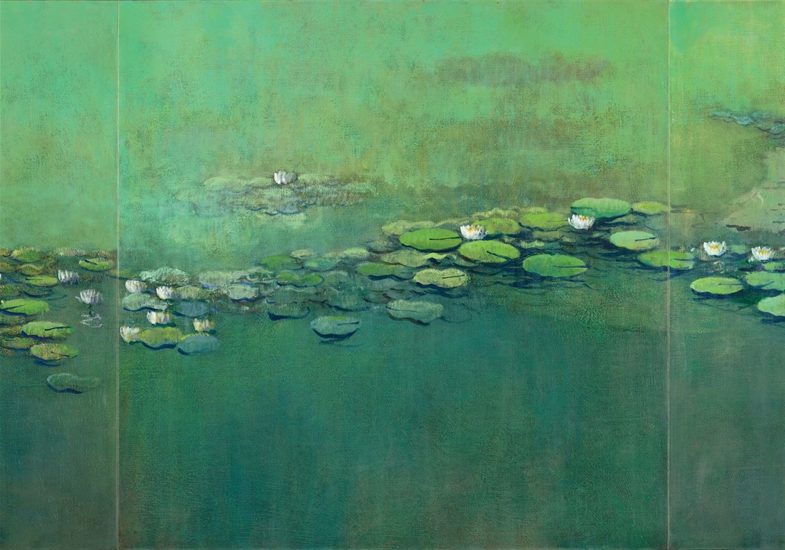 Lawrence Daws (1927-2025) The Green Pool (detail) 2014, oil on canvas 152 x 457cm